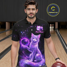 Load image into Gallery viewer, Cat Aurora Galaxy Bowling Shirt  for Men Custom Neon Glow Bowling Jersey Polo &amp; Quarter-Zip QZT968