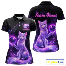 Load image into Gallery viewer, Cat Aurora Galaxy Bowling Shirt  for Women Custom Neon Glow Bowling Jersey Polo &amp; Quarter-Zip QZT968