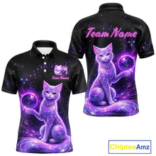Load image into Gallery viewer, Cat Aurora Galaxy Bowling Shirt  for Men Custom Neon Glow Bowling Jersey Polo &amp; Quarter-Zip QZT968