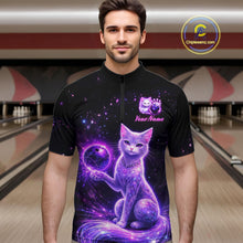 Load image into Gallery viewer, Cat Aurora Galaxy Bowling Shirt  for Men Custom Neon Glow Bowling Jersey Polo &amp; Quarter-Zip QZT968