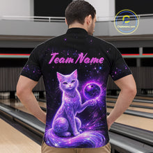 Load image into Gallery viewer, Cat Aurora Galaxy Bowling Shirt  for Men Custom Neon Glow Bowling Jersey Polo &amp; Quarter-Zip QZT968