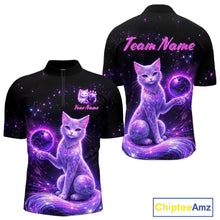 Load image into Gallery viewer, Cat Aurora Galaxy Bowling Shirt  for Men Custom Neon Glow Bowling Jersey Polo &amp; Quarter-Zip QZT968
