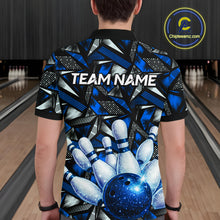 Load image into Gallery viewer, Blue Rhinestone Bowling Shirt for Men Custom Bowling Team Jersey Polo &amp; Quarter-Zip QZT1003