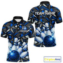 Load image into Gallery viewer, Blue Rhinestone Bowling Shirt for Men Custom Bowling Team Jersey Polo &amp; Quarter-Zip QZT1003