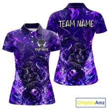 Load image into Gallery viewer, Purple polo shirt with black cat design and customizable text on a white background