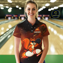 Load image into Gallery viewer, Orange &amp; Black Funny Squirrel Bowling Shirt for Women Bowling League Jersey Polo &amp; Quarter-Zip QZT879