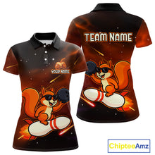 Load image into Gallery viewer, Orange &amp; Black Funny Squirrel Bowling Shirt for Women Bowling League Jersey Polo &amp; Quarter-Zip QZT879