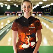 Load image into Gallery viewer, Orange &amp; Black Funny Squirrel Bowling Shirt for Women Bowling League Jersey Polo &amp; Quarter-Zip QZT879