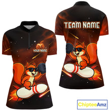 Load image into Gallery viewer, Orange &amp; Black Funny Squirrel Bowling Shirt for Women Bowling League Jersey Polo &amp; Quarter-Zip QZT879