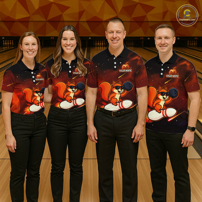 Orange & Black Funny Squirrel Bowling Shirt for Women Bowling League Jersey Polo & Quarter-Zip QZT879