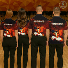 Load image into Gallery viewer, Orange &amp; Black Funny Squirrel Bowling Shirt for Women Bowling League Jersey Polo &amp; Quarter-Zip QZT879