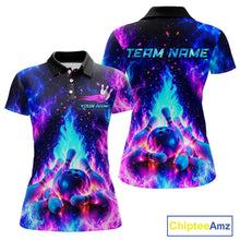 Load image into Gallery viewer, Colorful bowling-themed polo shirt with 'Team Name' and 'Your Name' text space.
