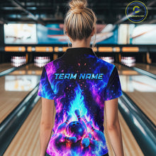 Load image into Gallery viewer, Person wearing a colorful bowling shirt with 'TEAM NAME' text in a bowling alley.