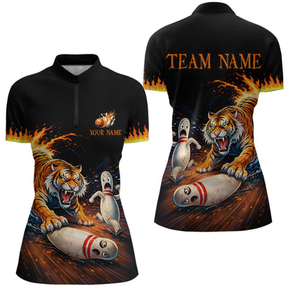 Personalized Tiger Bowling Shirt Orange Funny Bowling Team League Jersey for Women QZT832