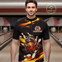 Load image into Gallery viewer, Custom Orange Funny Raccoon Bowling Shirt for Men Bowling Jersey Polo &amp; Quarter-Zip Bowling Outfit QZT969