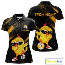 Load image into Gallery viewer, Black polo shirt with cartoon chicken design and customizable text on a white background