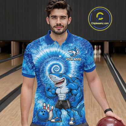 Custom Tie Dye Shark Bowling Shirt for Men Funny Bowling Team Jersey Polo & 1/4 Zip QZT1004