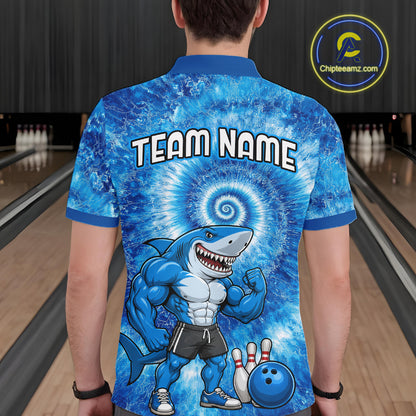 Custom Tie Dye Shark Bowling Shirt for Men Funny Bowling Team Jersey Polo & 1/4 Zip QZT1004