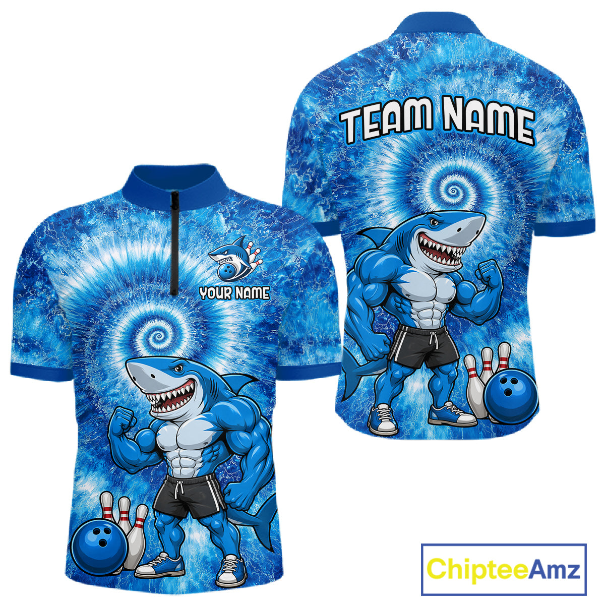 Custom Tie Dye Shark Bowling Shirt for Men Funny Bowling Team Jersey Polo & 1/4 Zip QZT1004