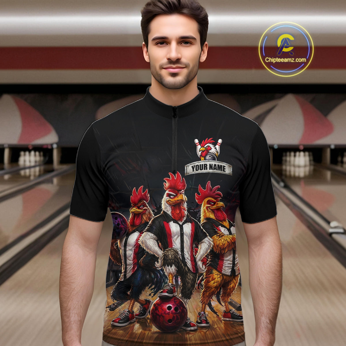 Custom Funny Chicken Family Bowling Shirt for Men Bowling Team Jersey Polo & Quarter-Zip QZT1005