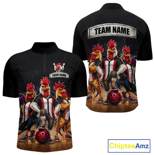 Custom Funny Chicken Family Bowling Shirt for Men Bowling Team Jersey Polo & Quarter-Zip QZT1005