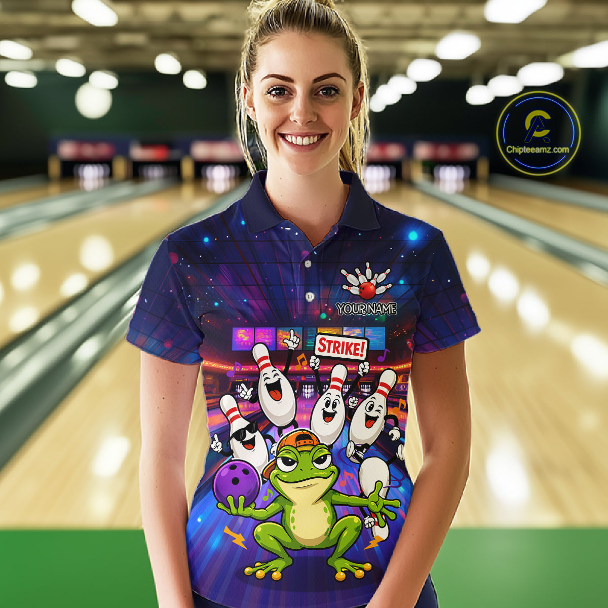 Custom Funny Frog Bowling Shirt for Women Polo & Quarter-Zip Bowling Team Jersey League QZT1006