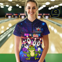 Load image into Gallery viewer, Custom Funny Frog Bowling Shirt for Women Polo &amp; Quarter-Zip Bowling Team Jersey League QZT1006