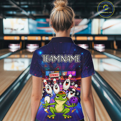 Custom Funny Frog Bowling Shirt for Women Polo & Quarter-Zip Bowling Team Jersey League QZT1006
