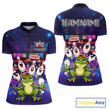 Load image into Gallery viewer, Custom Funny Frog Bowling Shirt for Women Polo &amp; Quarter-Zip Bowling Team Jersey League QZT1006