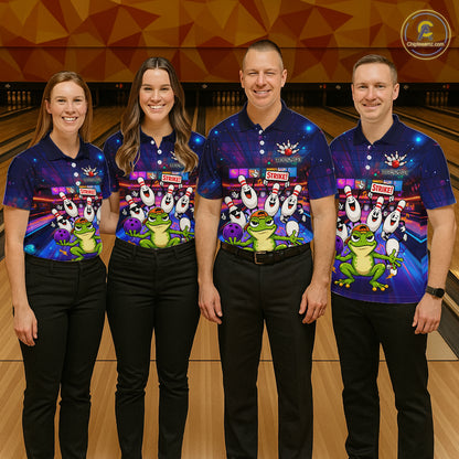 Custom Funny Frog Bowling Shirt for Men Polo & Quarter-Zip Bowling Team Jersey League QZT1006