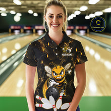 Load image into Gallery viewer, Custom Black &amp; Gold Funny Bee Bowling Shirt for Women Polo &amp; 1/4-Zip Bowling Team Jersey QZT1007