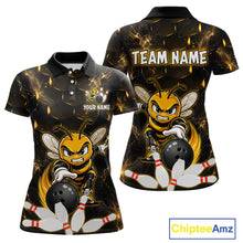 Load image into Gallery viewer, Custom Black &amp; Gold Funny Bee Bowling Shirt for Women Polo &amp; 1/4-Zip Bowling Team Jersey QZT1007