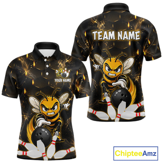 Custom Black & Gold Funny Bee Bowling Shirt for Men Polo & 1/4-Zip Bowling Team Jersey QZT1007