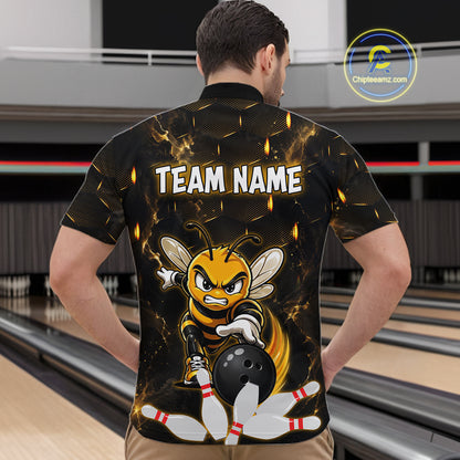Custom Black & Gold Funny Bee Bowling Shirt for Men Polo & 1/4-Zip Bowling Team Jersey QZT1007