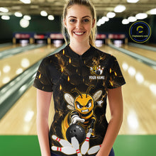 Load image into Gallery viewer, Custom Black &amp; Gold Funny Bee Bowling Shirt for Women Polo &amp; 1/4-Zip Bowling Team Jersey QZT1007