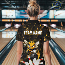 Load image into Gallery viewer, Custom Black &amp; Gold Funny Bee Bowling Shirt for Women Polo &amp; 1/4-Zip Bowling Team Jersey QZT1007