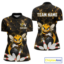 Load image into Gallery viewer, Custom Black &amp; Gold Funny Bee Bowling Shirt for Women Polo &amp; 1/4-Zip Bowling Team Jersey QZT1007