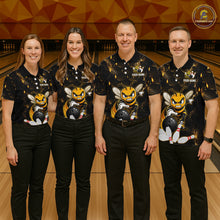 Load image into Gallery viewer, Custom Black &amp; Gold Funny Bee Bowling Shirt for Women Polo &amp; 1/4-Zip Bowling Team Jersey QZT1007