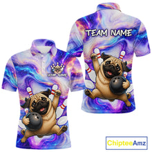 Load image into Gallery viewer, Colorful polo shirt with pug dog design and 'Team Name' text on a white background