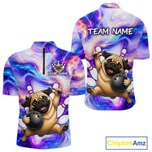 Load image into Gallery viewer, Colorful with a pug bowling design on a white background