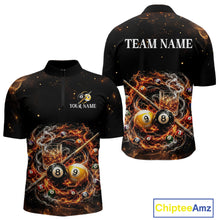 Load image into Gallery viewer, Black quarter-zip jersey with pool ball design on front and back, featuring 'TEAM NAME' and 'Your Name' text.