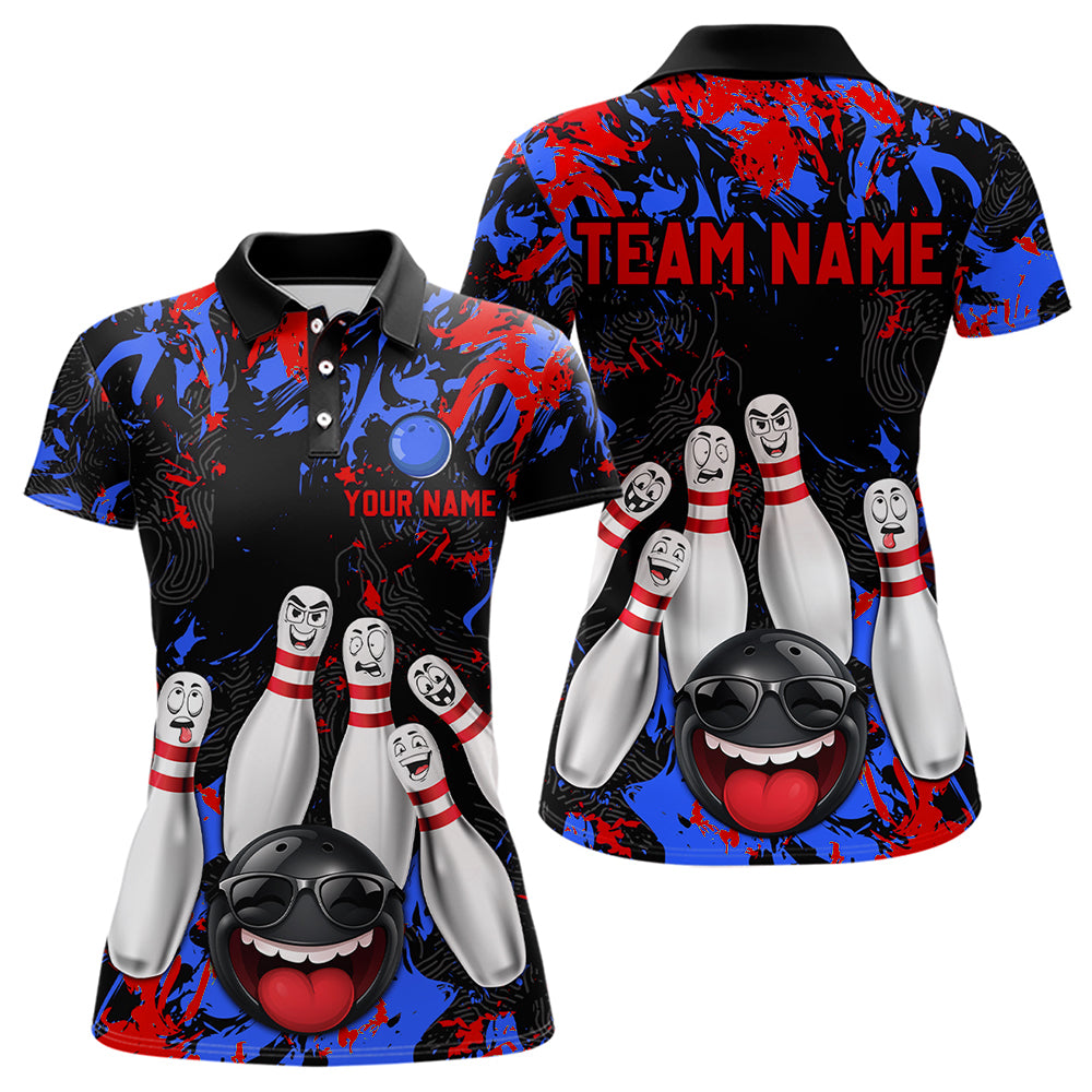 Red Blue Funny Bowling Team Shirt for Women Custom Bowling League Jersey Polo & 1/4 Zip Bowler Outfit QZT781