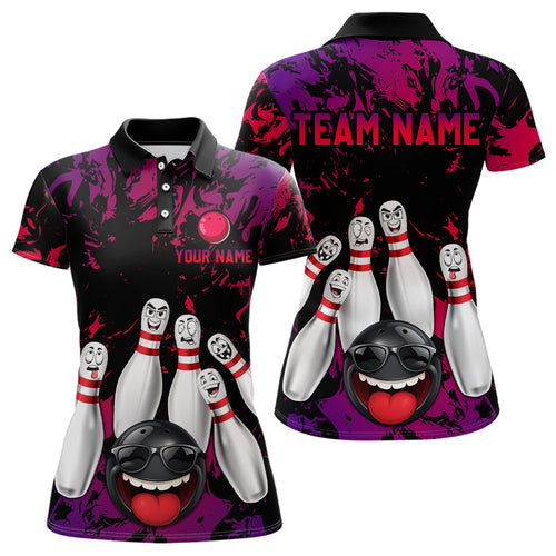 Red Purple Funny Bowling Team Shirt for Women Custom Bowling League Jersey Polo & 1/4 Zip Bowler Outfit QZT781
