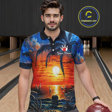 Load image into Gallery viewer, Custom Bowling Jersey Polo &amp; 1/4 Zip Sunset Tropical Sublimated Bowling Shirt for Men QZT836
