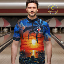 Load image into Gallery viewer, Custom Bowling Jersey Polo &amp; 1/4 Zip Sunset Tropical Sublimated Bowling Shirt for Men QZT836