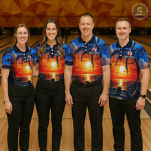 Load image into Gallery viewer, Custom Bowling Jersey Polo &amp; 1/4 Zip Sunset Tropical Sublimated Bowling Shirt for Men QZT836