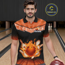 Load image into Gallery viewer, Orange Flame Bowling Team Shirt Customized Polo &amp; Quarter-Zip Bowling Team Jersey for Men QZT838