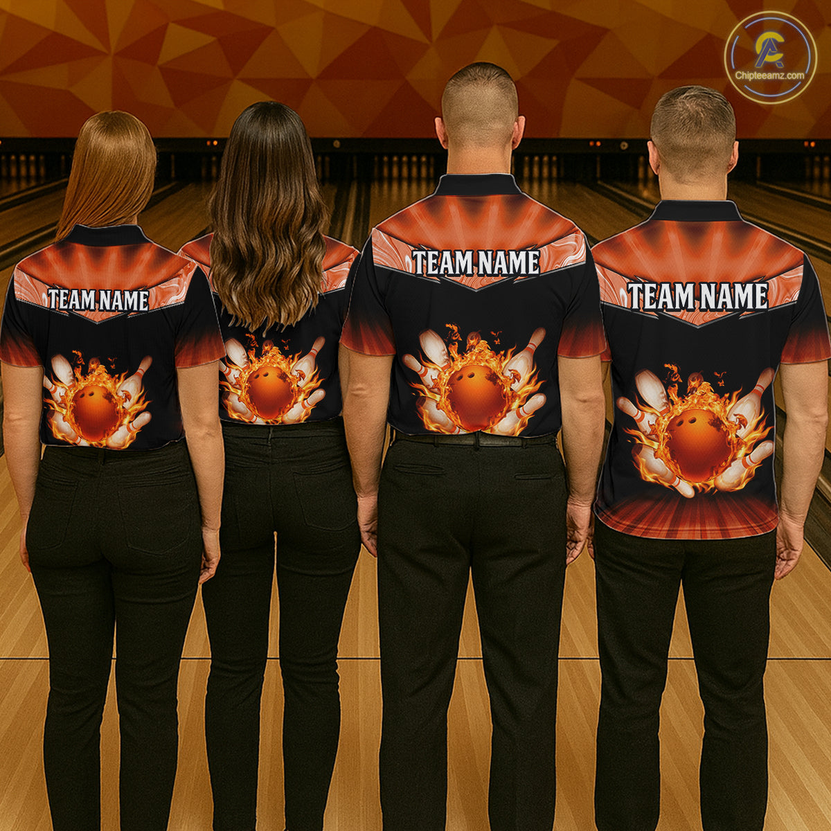 Orange Flame Bowling Team Shirt Customized Polo & Quarter-Zip Bowling Team Jersey for Men QZT838