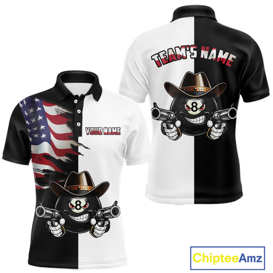 Custom American Flag Funny 8 Ball Billiard Shirts for Men Billiard League Jersey Pool Shirts BHT11