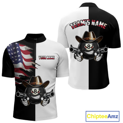 Custom American Flag Funny 8 Ball Billiard Shirts for Men Billiard League Jersey Pool Shirts BHT11